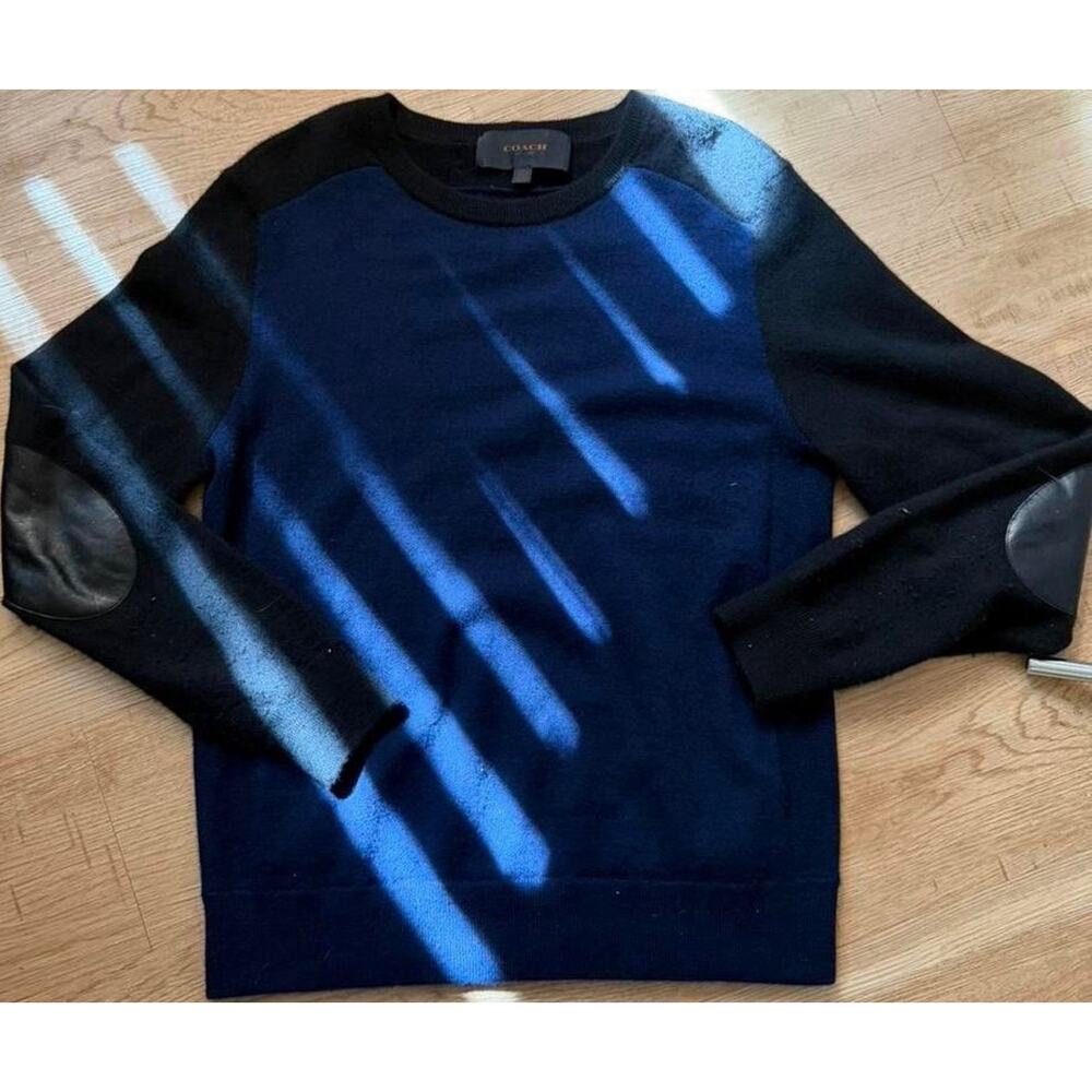 Coach Cashmere Navy Black Men's Pullover Sweater Elbow Patch Size M Knit